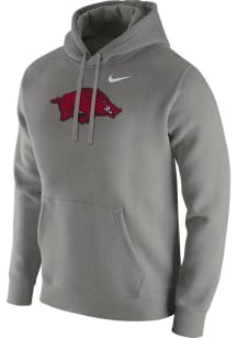 Nike Arkansas Razorbacks Mens Grey Club Fleece Logo Long Sleeve Hoodie