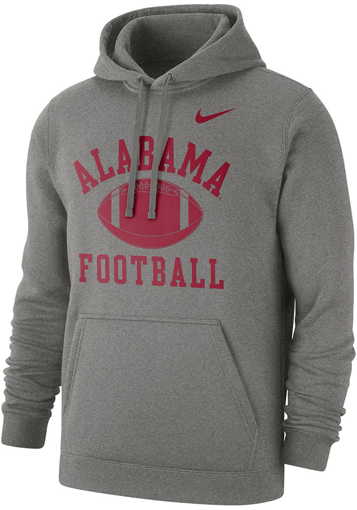 Nike Alabama Crimson Tide Mens Grey Club Fleece Football Long Sleeve Hoodie