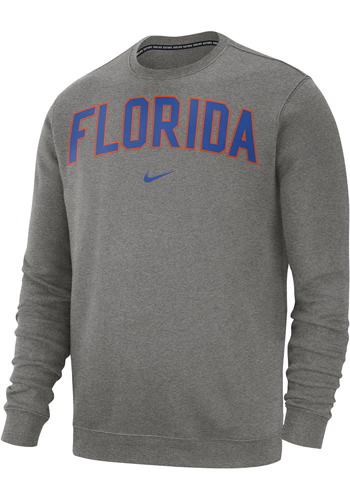 Nike Florida Gators Mens Grey Club Fleece Arch Long Sleeve Crew Sweatshirt