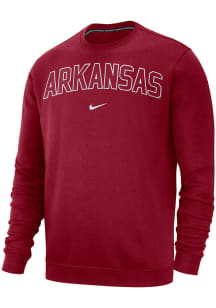 Nike Arkansas Razorbacks Mens Crimson Club Fleece Long Sleeve Crew Sweatshirt