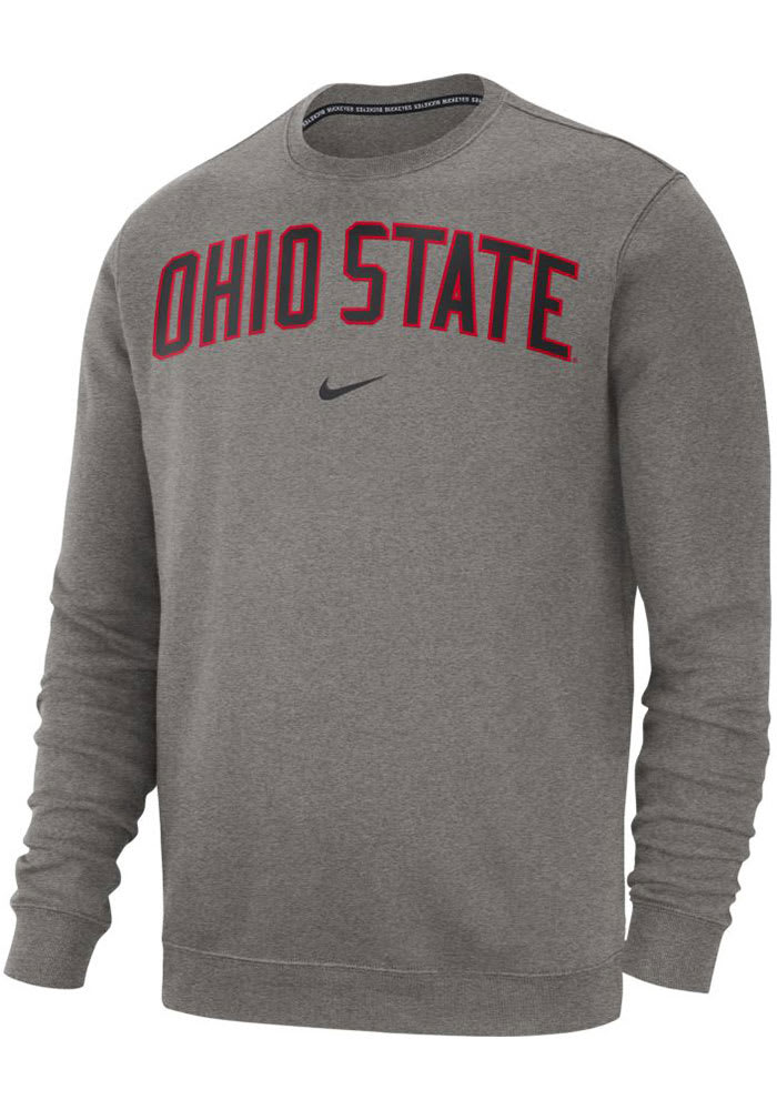 Nike Ohio State Buckeyes Mens Grey Club Long Sleeve Crew Sweatshirt