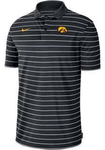 Mens Iowa Hawkeyes Black Nike DriFIT Victory Stripe Short Sleeve Polo Shirt