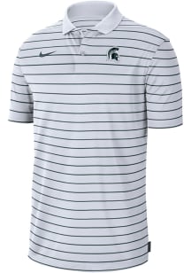 Mens Michigan State Spartans White Nike DriFIT Victory Stripe Short Sleeve Polo Shirt