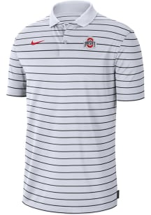 Mens Ohio State Buckeyes White Nike DriFIT Victory Stripe Short Sleeve Polo Shirt