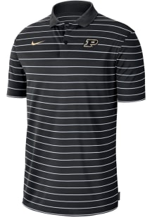Mens Purdue Boilermakers Black Nike DriFIT Victory Stripe Short Sleeve Polo Shirt