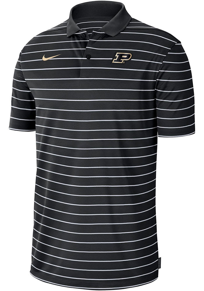 Nike Purdue Boilermakers Mens Black DriFIT Victory Stripe Short Sleeve Polo