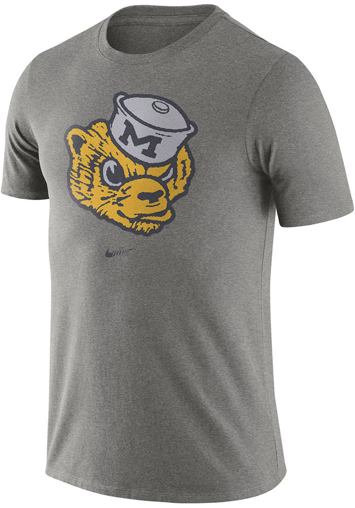 Nike Michigan Wolverines Grey Triblend Old School Logo Short Sleeve Fashion T Shirt