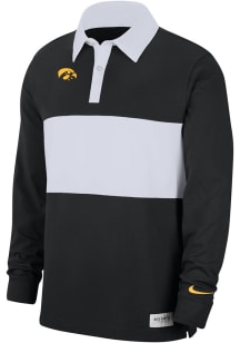 Nike Iowa Hawkeyes Mens Black Rugby Striped Long Sleeve Polo Shirt