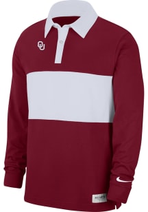 Nike Oklahoma Sooners Mens Crimson Rugby Striped Long Sleeve Polo Shirt