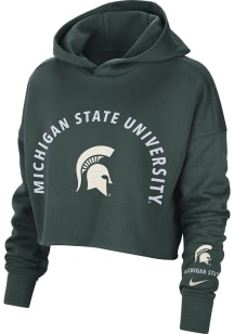 Nike Michigan State Spartans Womens Green Campus Crop Hooded Sweatshirt