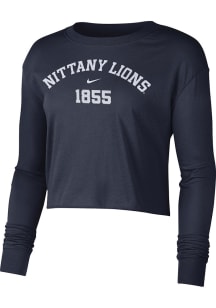 Womens Penn State Nittany Lions Navy Blue Nike Crop LS Tee