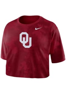 Nike Oklahoma Sooners Womens Crimson All Over Print Crop Short Sleeve T-Shirt