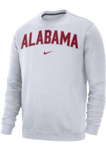 Nike Alabama Crimson Tide Mens White Club Fleece Arch Name Long Sleeve Crew Sweatshirt
