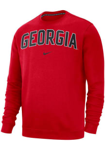 Nike Georgia Bulldogs Mens Red Club Fleece Arch Name Long Sleeve Crew Sweatshirt