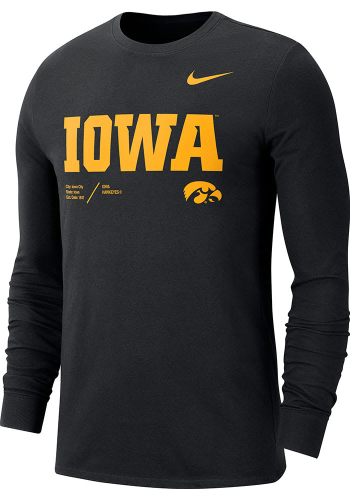 Nike Iowa Hawkeyes Black Team Issue Long Sleeve T Shirt
