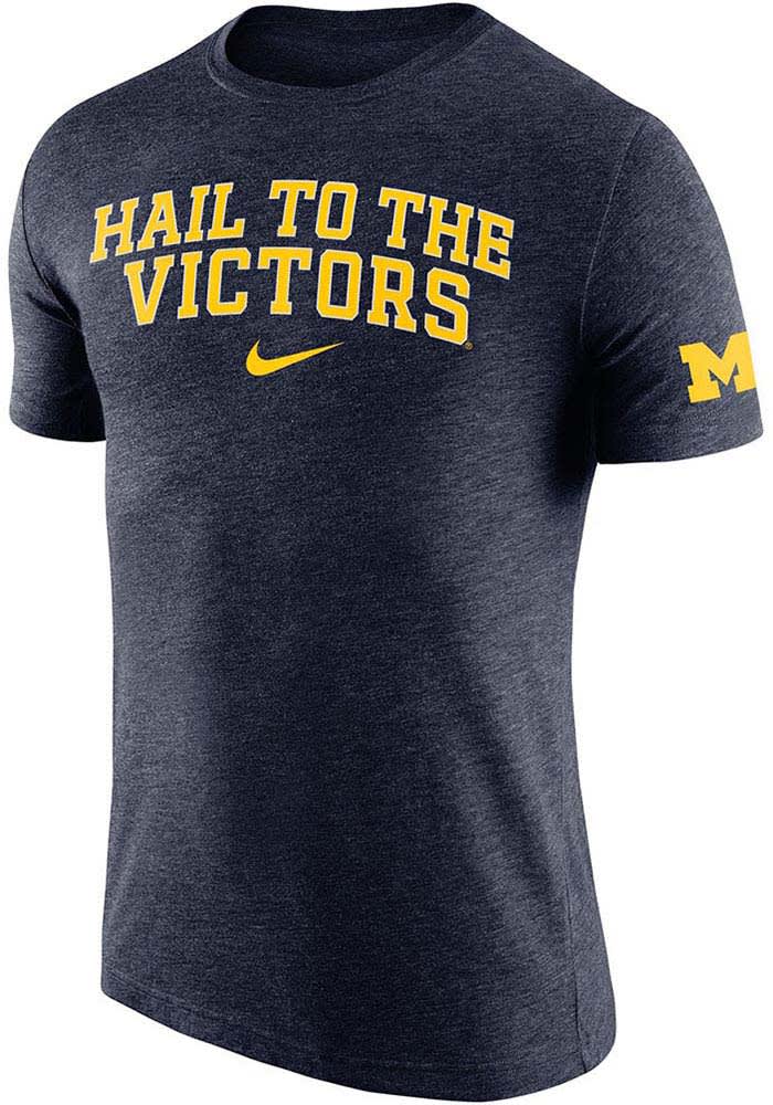Nike Michigan Wolverines Navy Blue Triblend Slogan Short Sleeve Fashion T Shirt