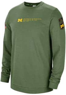 Nike Michigan Wolverines Mens Olive Jordan Dri-FIT Military Long Sleeve Crew Sweatshirt
