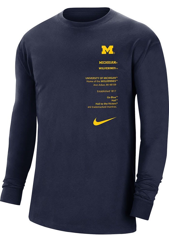 Nike Michigan Wolverines Max90 Script Long Sleeve T Shirt NAVY