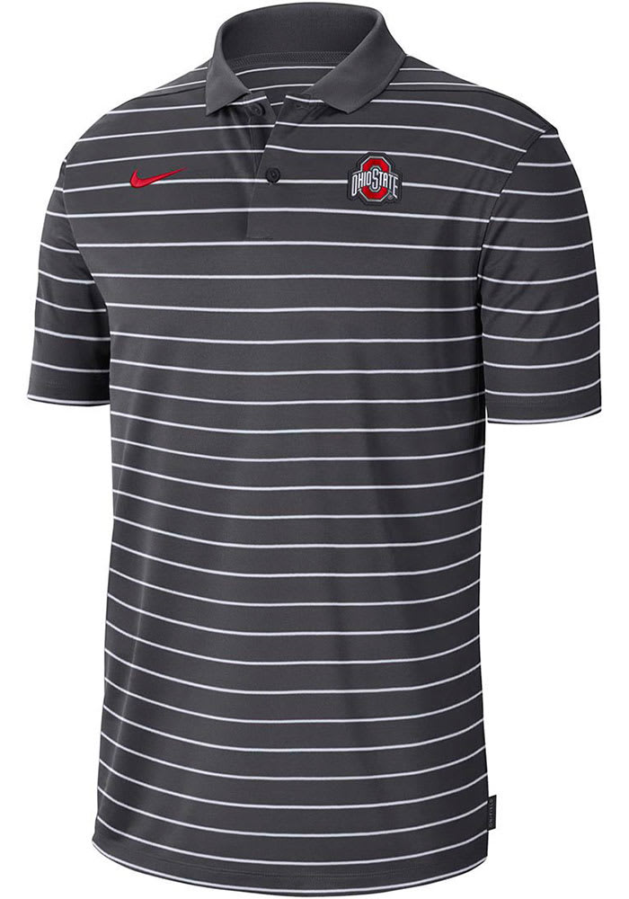 Nike Ohio State Buckeyes Mens Grey Victory Stripe Short Sleeve Polo