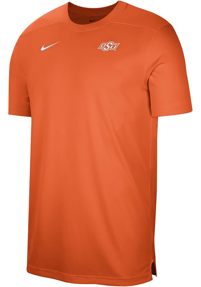 Nike Oklahoma State Cowboys Orange Drifit UV Coach Short Sleeve T Shirt, Orange, 100% POLYESTER, Size 3XL, Rally House