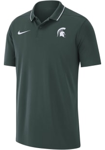 Mens Michigan State Spartans Green Nike DriFIT Coach Short Sleeve Polo Shirt