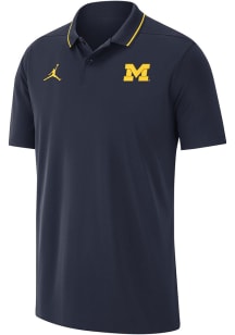Mens Michigan Wolverines Navy Blue Nike DriFIT Coach Short Sleeve Polo Shirt