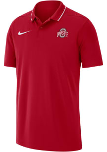 Mens Ohio State Buckeyes Red Nike DriFIT Coach Short Sleeve Polo Shirt