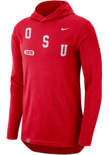 Nike Ohio State Buckeyes Mens Red Campus DriFIT Tee Long Sleeve Hoodie
