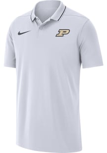 Mens Purdue Boilermakers White Nike DriFIT Coach Short Sleeve Polo Shirt