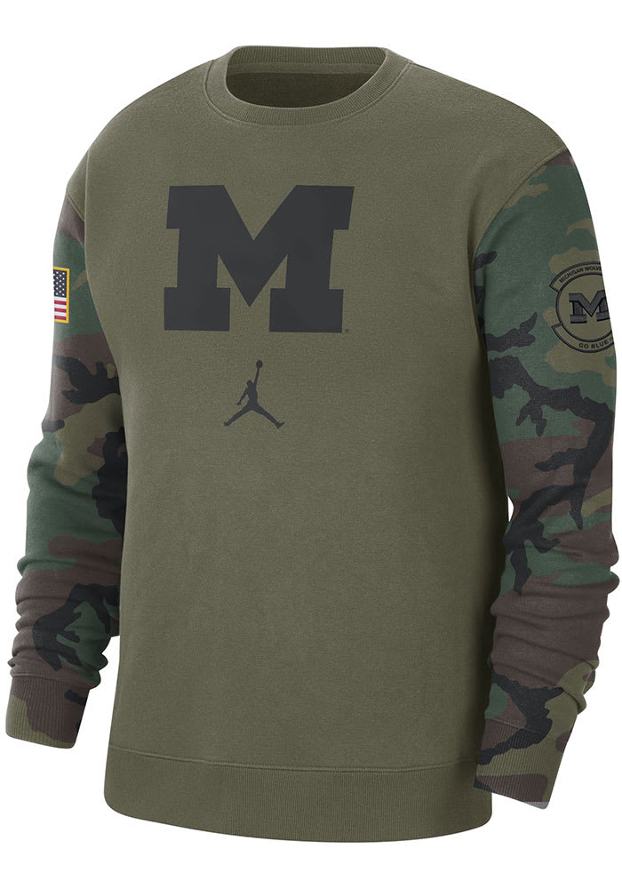 Nike Michigan Wolverines Club Crew Military Sweatshirt - Olive
