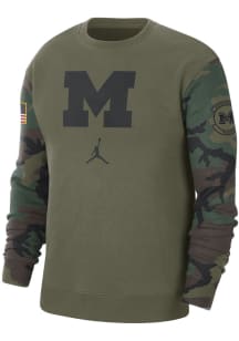 Nike Michigan Wolverines Mens Olive Club Crew Military Long Sleeve Crew Sweatshirt