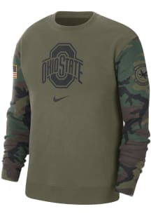 Nike Ohio State Buckeyes Mens Olive Club Crew Military Long Sleeve Crew Sweatshirt
