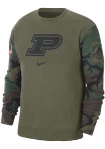 Nike Purdue Boilermakers Mens Olive Club Crew Military Long Sleeve Crew Sweatshirt