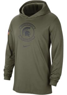 Nike Michigan State Spartans Mens Olive Dri Fit Military Long Sleeve Hoodie