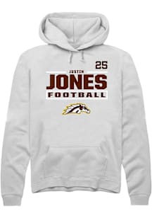Justin Jones Western Michigan Broncos Mens White Football NIL Stacked Box Player Hood