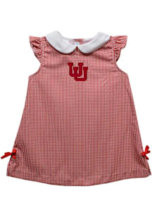 Vive La Fete Utah Utes Baby Girls Red Gingham Short Sleeve Dress