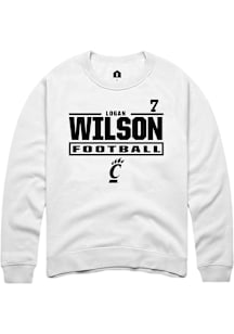 Logan Wilson Cincinnati Bearcats Mens White Football NIL Stacked Box Player Crew