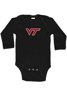 Virginia Tech Hokies Baby Black Primary Logo Long Sleeve One Piece