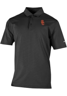 Mens USC Trojans Black Columbia Heat Seal Double Hit Short Sleeve Polo Shirt