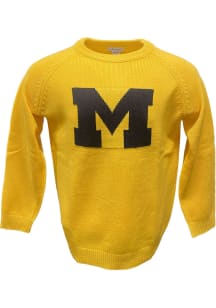 Mens Yellow Michigan Wolverines Block M Long Sleeve Sweater