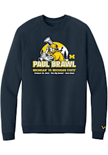 Michigan Wolverines Mens Navy Blue Football Paul Brawl Long Sleeve Crew Sweatshirt