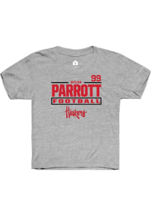 Dylan Parrott Rally Youth Grey Nebraska Cornhuskers NIL Stacked Box Short Sleeve T-Shirt