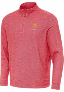 Antigua Army Mens Red Subtle Long Sleeve Qtr Zip Pullover