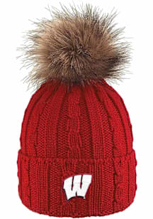 LogoFit Wisconsin Badgers Red Alps Pom Womens Knit Hat
