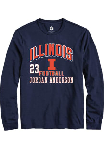Jordan Anderson Mens Navy Blue Illinois Fighting Illini NIL Arch Logo Long Sleeve Player T Shirt