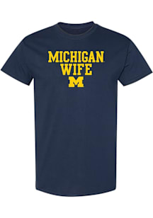 Michigan Wolverines Womens Navy Blue Basic Block Wife Short Sleeve T-Shirt