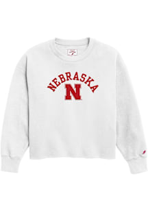 Nebraska Cornhuskers Womens White Reverse Fleece Oversized Crew Sweatshirt
