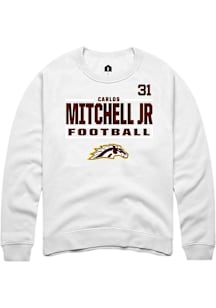 Carlos Mitchell Jr Western Michigan Broncos Mens White Football NIL Stacked Box Player Crew