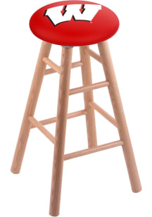 Brown Wisconsin Badgers Round Cushion Oak Pub Stool