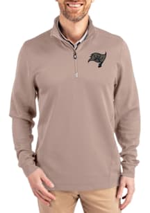 Cutter and Buck Tampa Bay Buccaneers Mens Oatmeal Mono Traverse Long Sleeve Qtr Zip Pullover